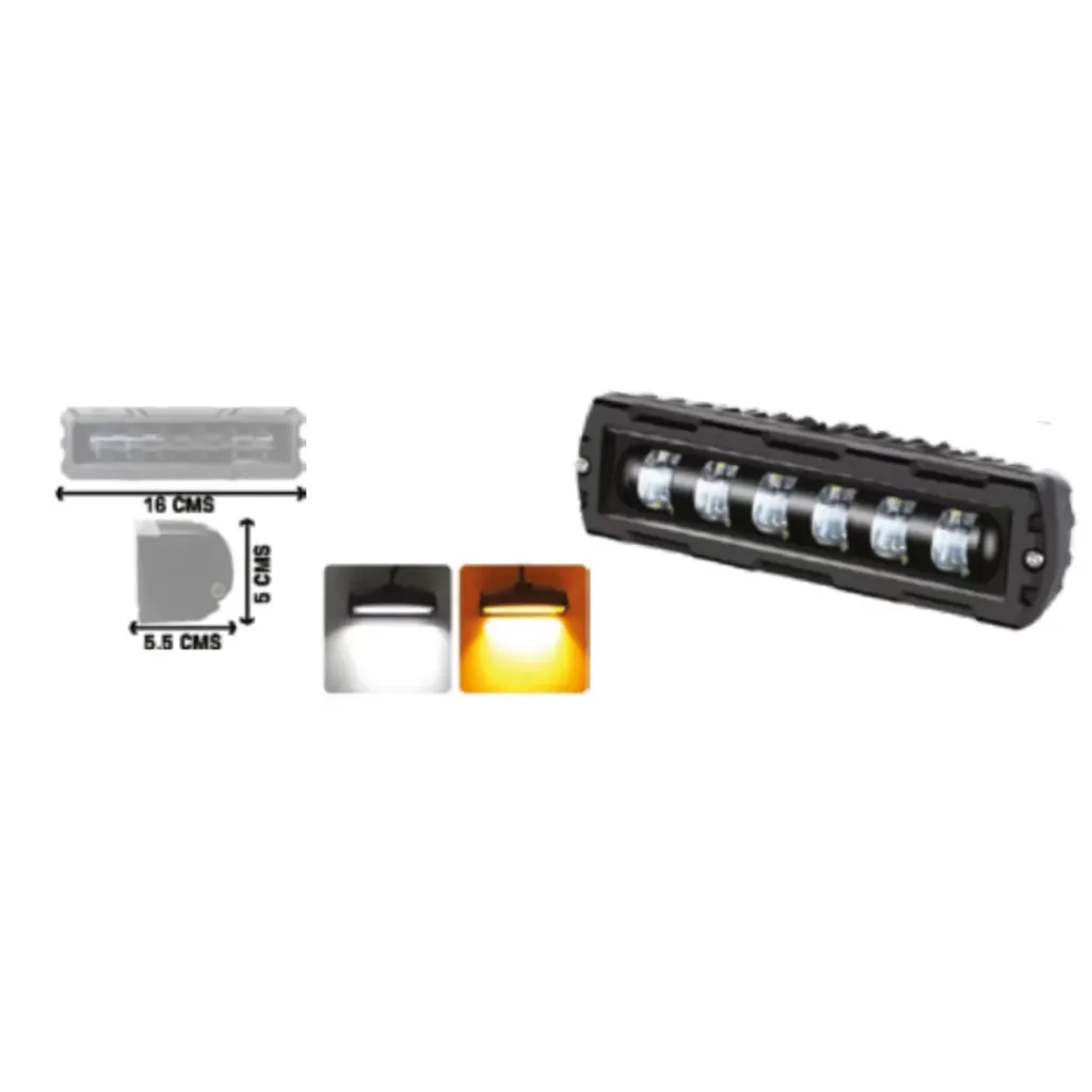 RTW09 - EXPLORADORA BARRA 6 LED 3 FUNCIONES ALTAS BLANCO Y AMARILLO CON STROBER CON PROYECTOR 40W